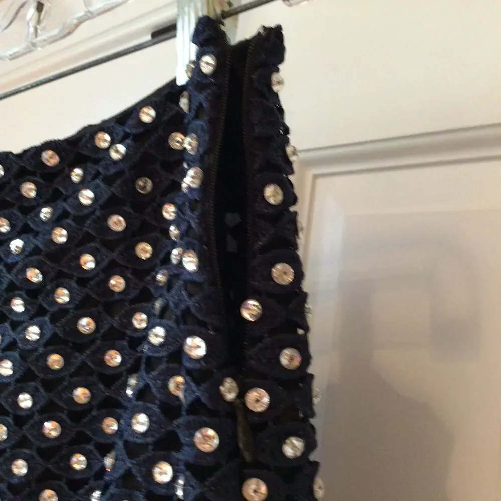 Diane von Furstenberg Women's Crystal Skirt Mini/Navy Blue Sz 2